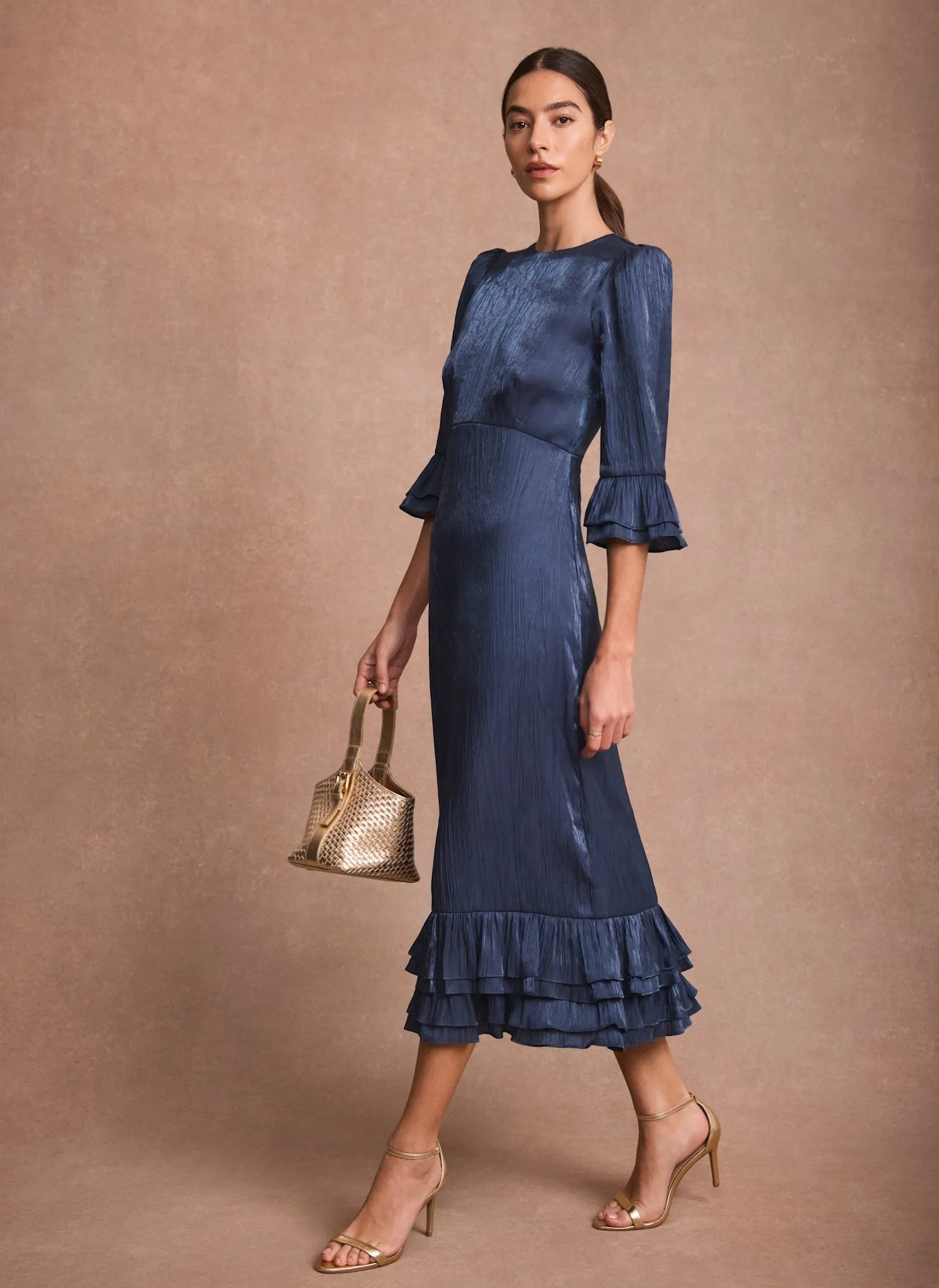 Navy Metallic Midi Dress sold by Mint Velvet