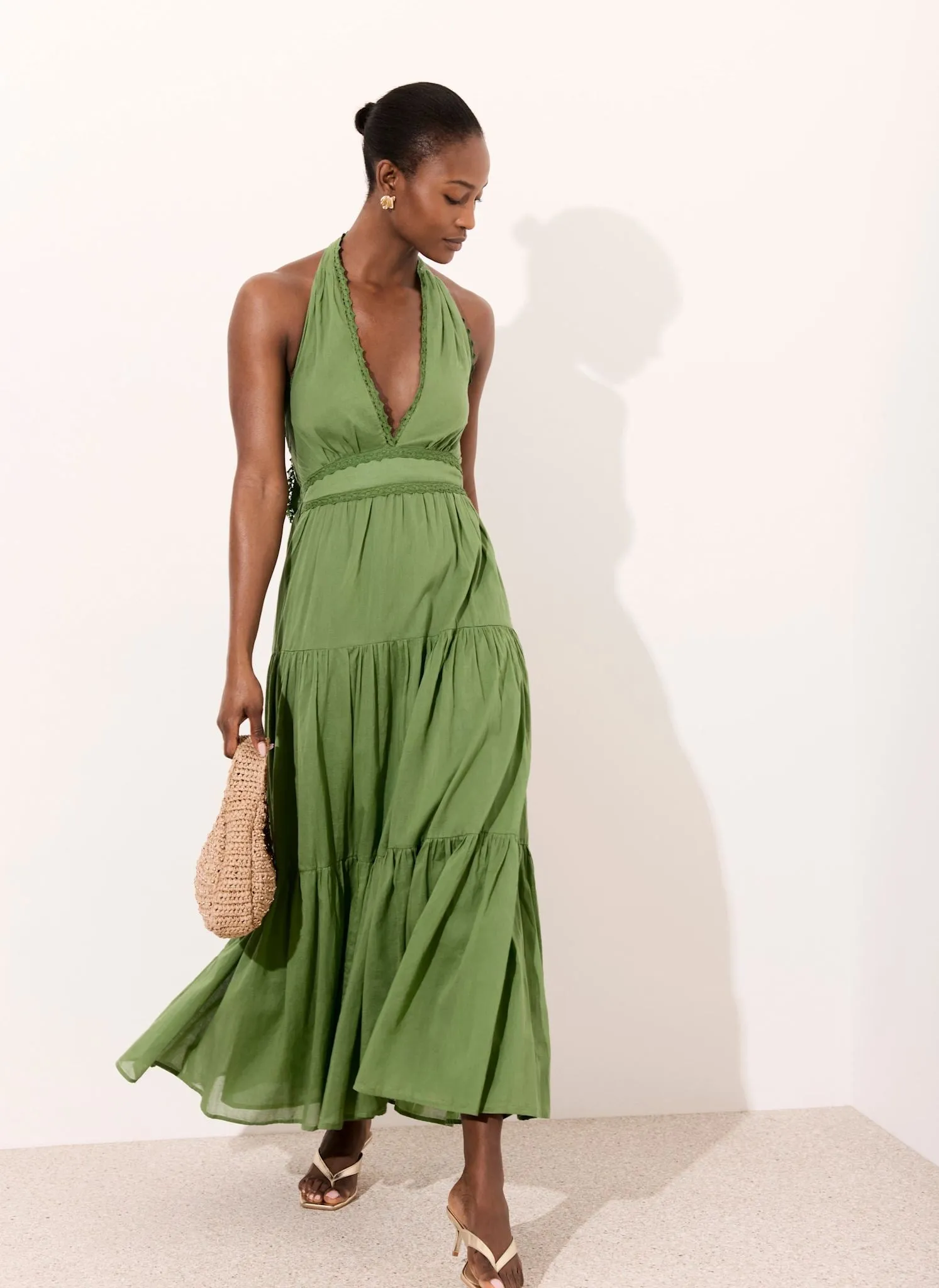 Green Cotton Halter Maxi Dress sold by Mint Velvet product image thumbnail 2