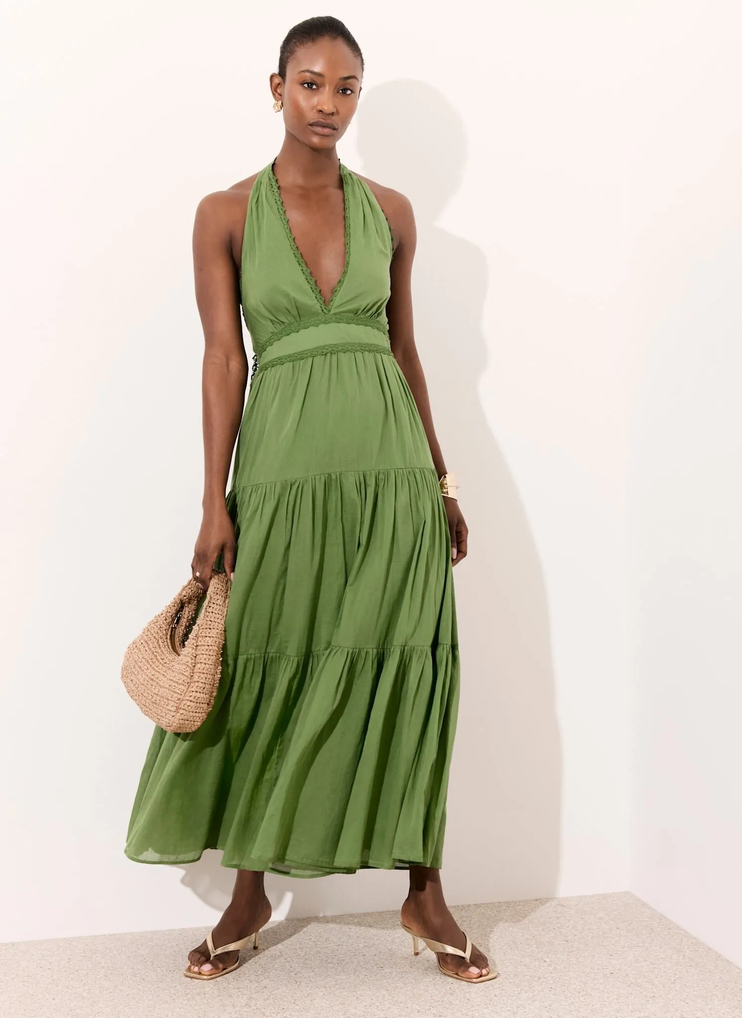 Green Cotton Halter Maxi Dress sold by Mint Velvet product image thumbnail 5