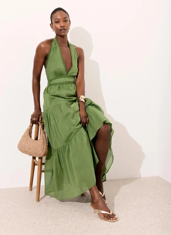 Green Cotton Halter Maxi Dress sold by Mint Velvet