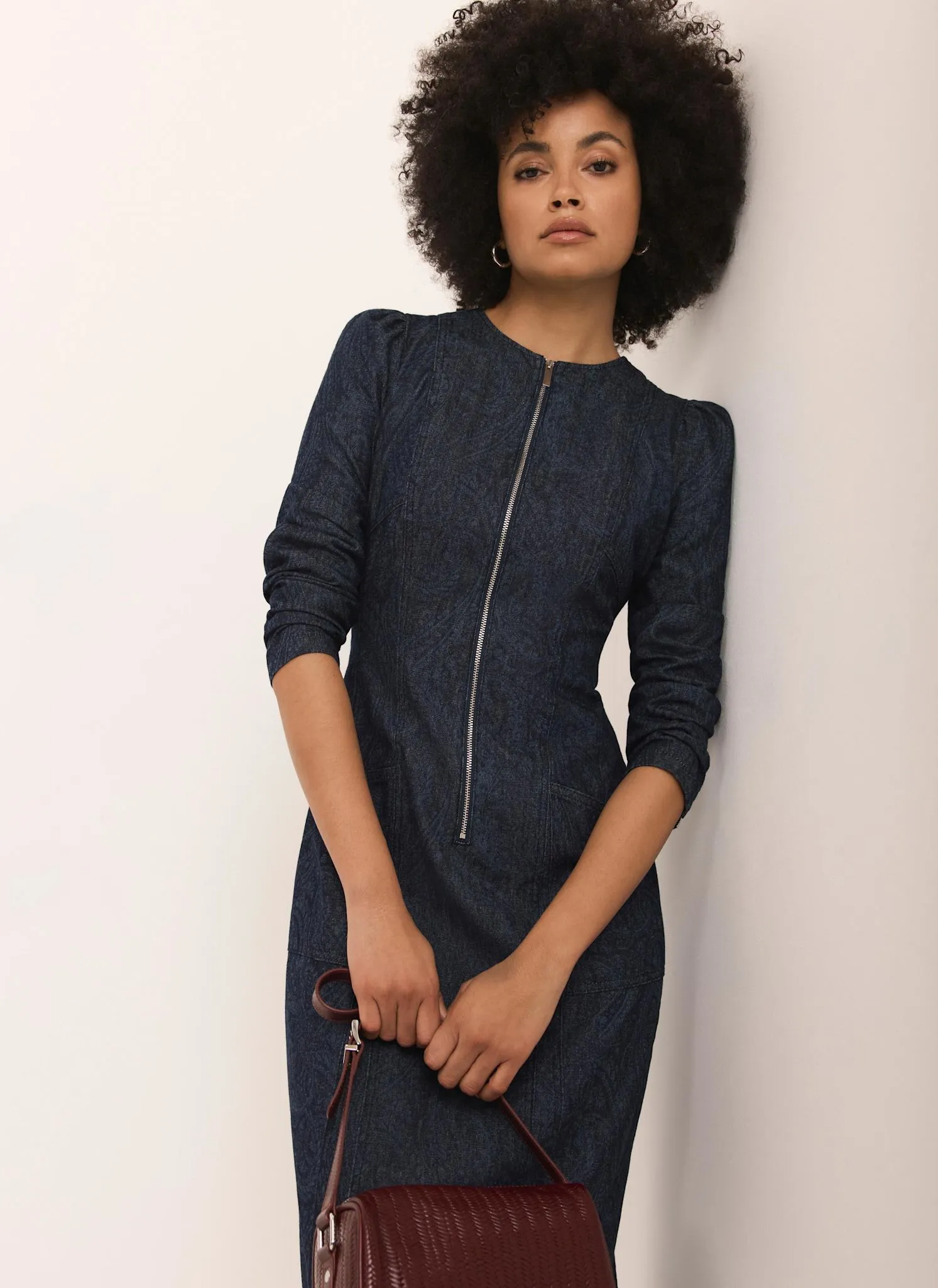 Dark Indigo Paisley Print Denim Midi Dress sold by Mint Velvet product image thumbnail 2