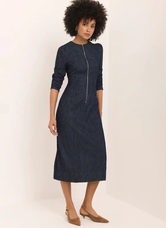 Dark Indigo Paisley Print Denim Midi Dress sold by Mint Velvet