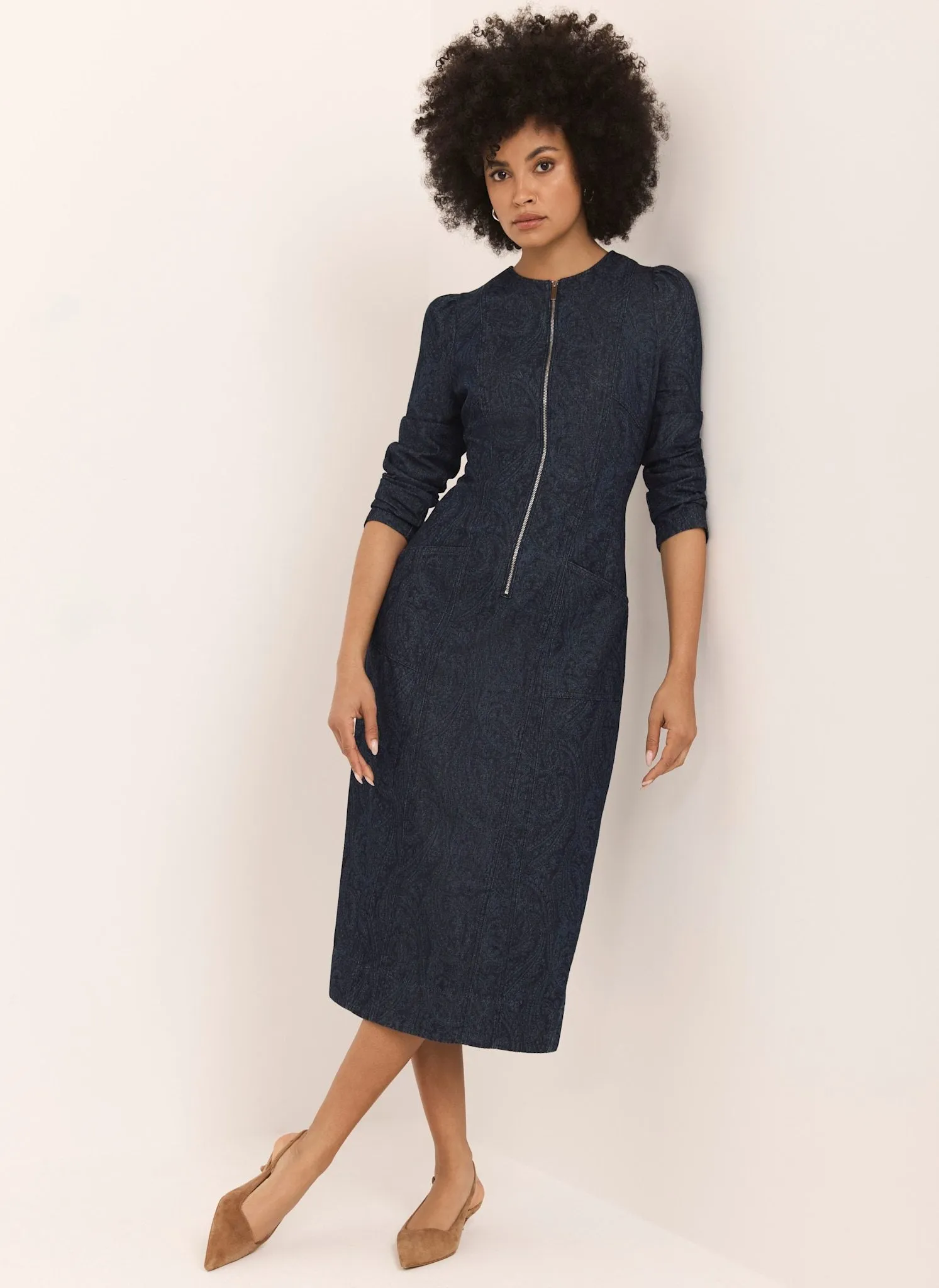 Dark Indigo Paisley Print Denim Midi Dress sold by Mint Velvet product image thumbnail 4
