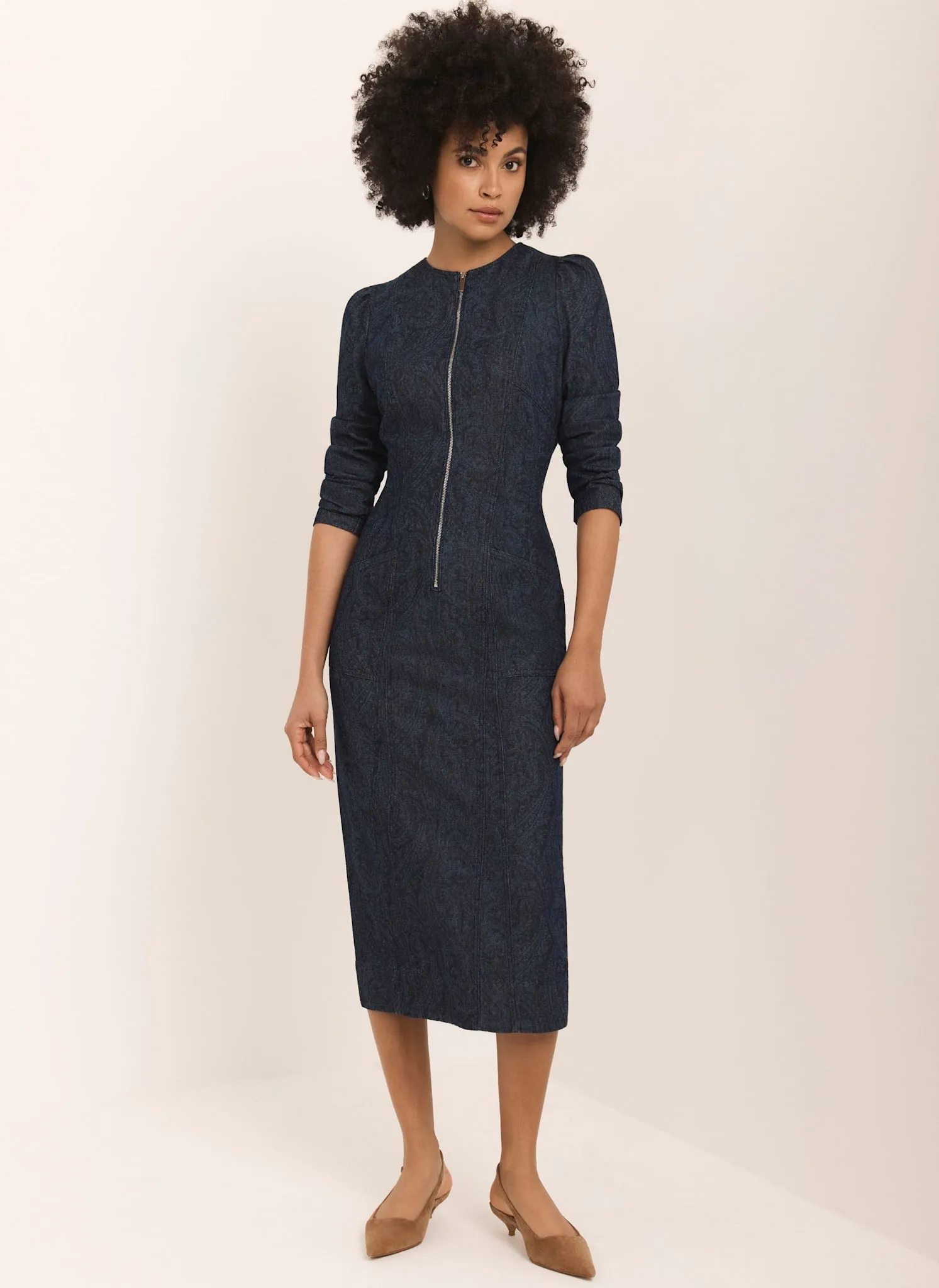 Dark Indigo Paisley Print Denim Midi Dress sold by Mint Velvet product image thumbnail 5