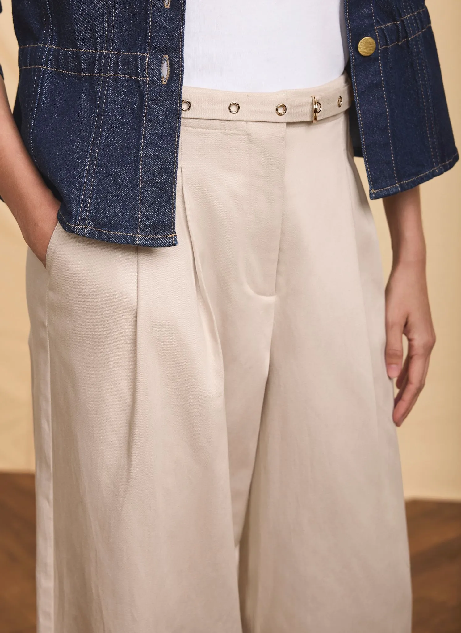 Neutral Belted Wide Trousers sold by Mint Velvet product image thumbnail 4
