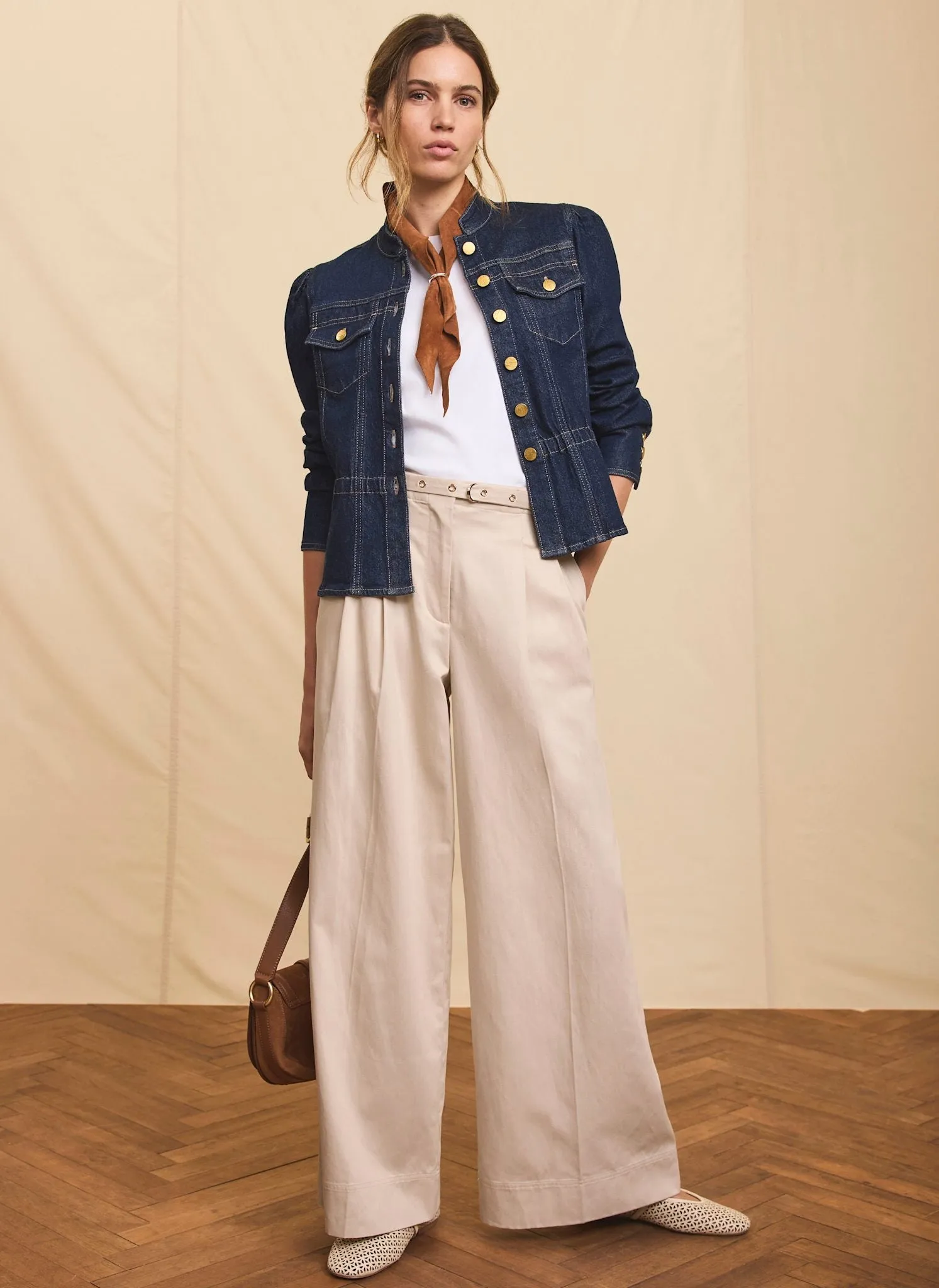 Neutral Belted Wide Trousers sold by Mint Velvet