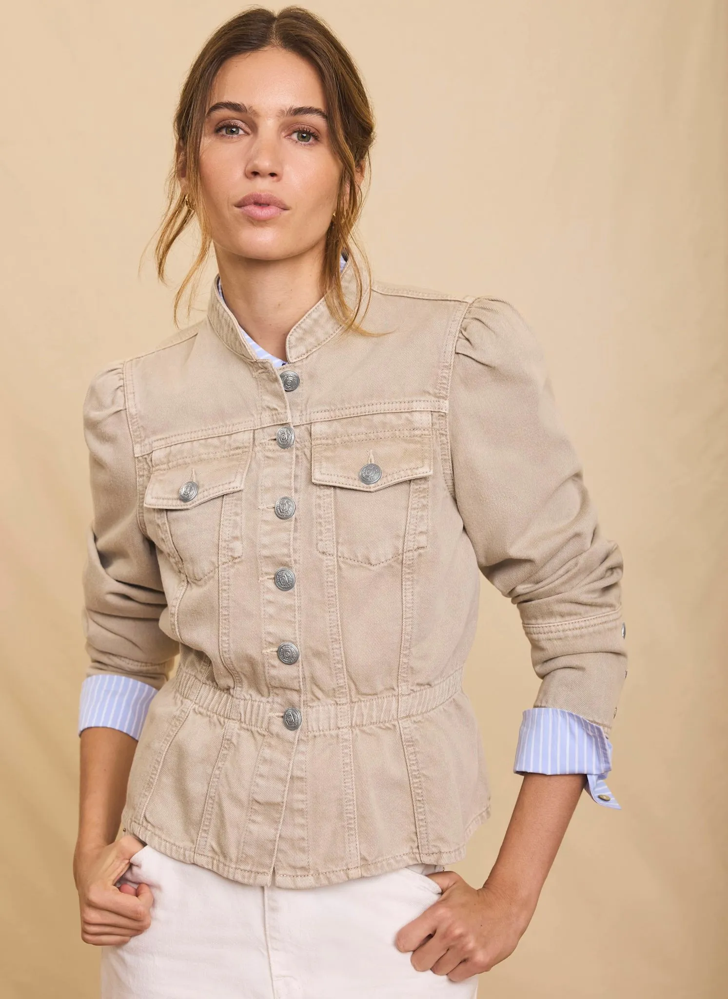 Neutral Military Peplum Jacket sold by Mint Velvet product image thumbnail 2