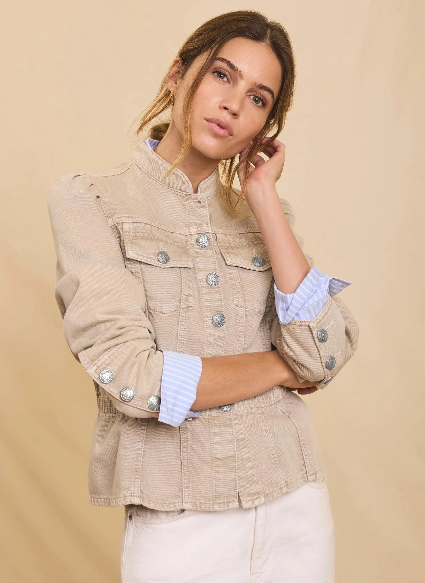 Neutral Military Peplum Jacket sold by Mint Velvet product image thumbnail 4