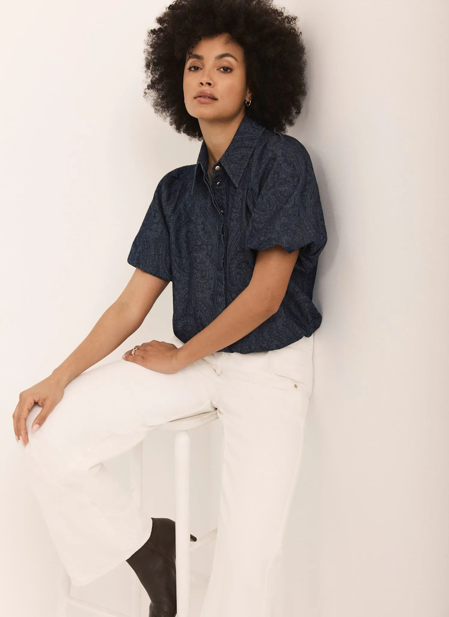 Dark Indigo Paisley Denim Shirt sold by Mint Velvet product image thumbnail 4