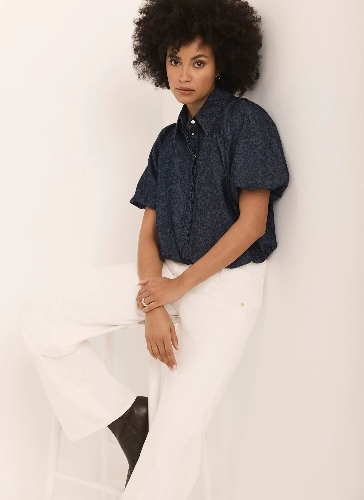 Dark Indigo Paisley Denim Shirt sold by Mint Velvet product image thumbnail 2