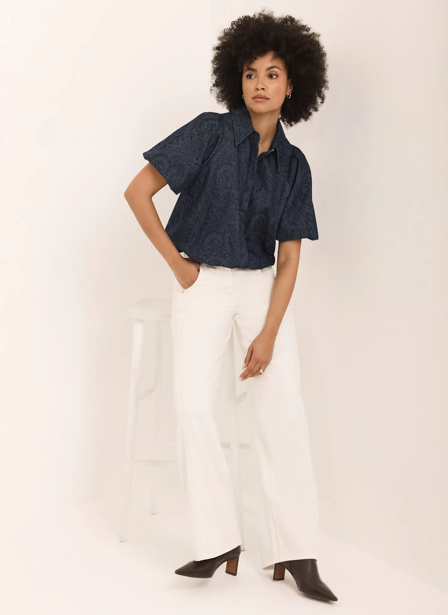 Dark Indigo Paisley Denim Shirt sold by Mint Velvet product image thumbnail 3