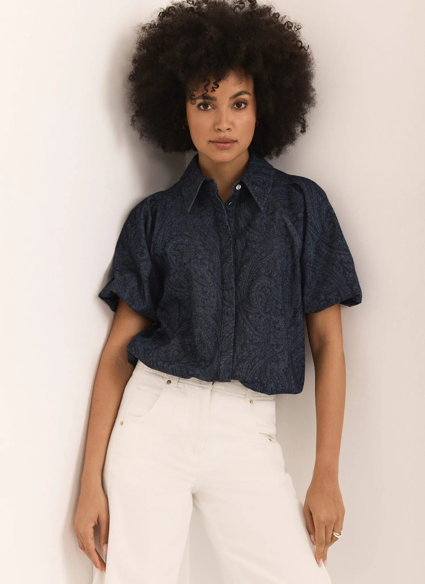 Dark Indigo Paisley Denim Shirt sold by Mint Velvet