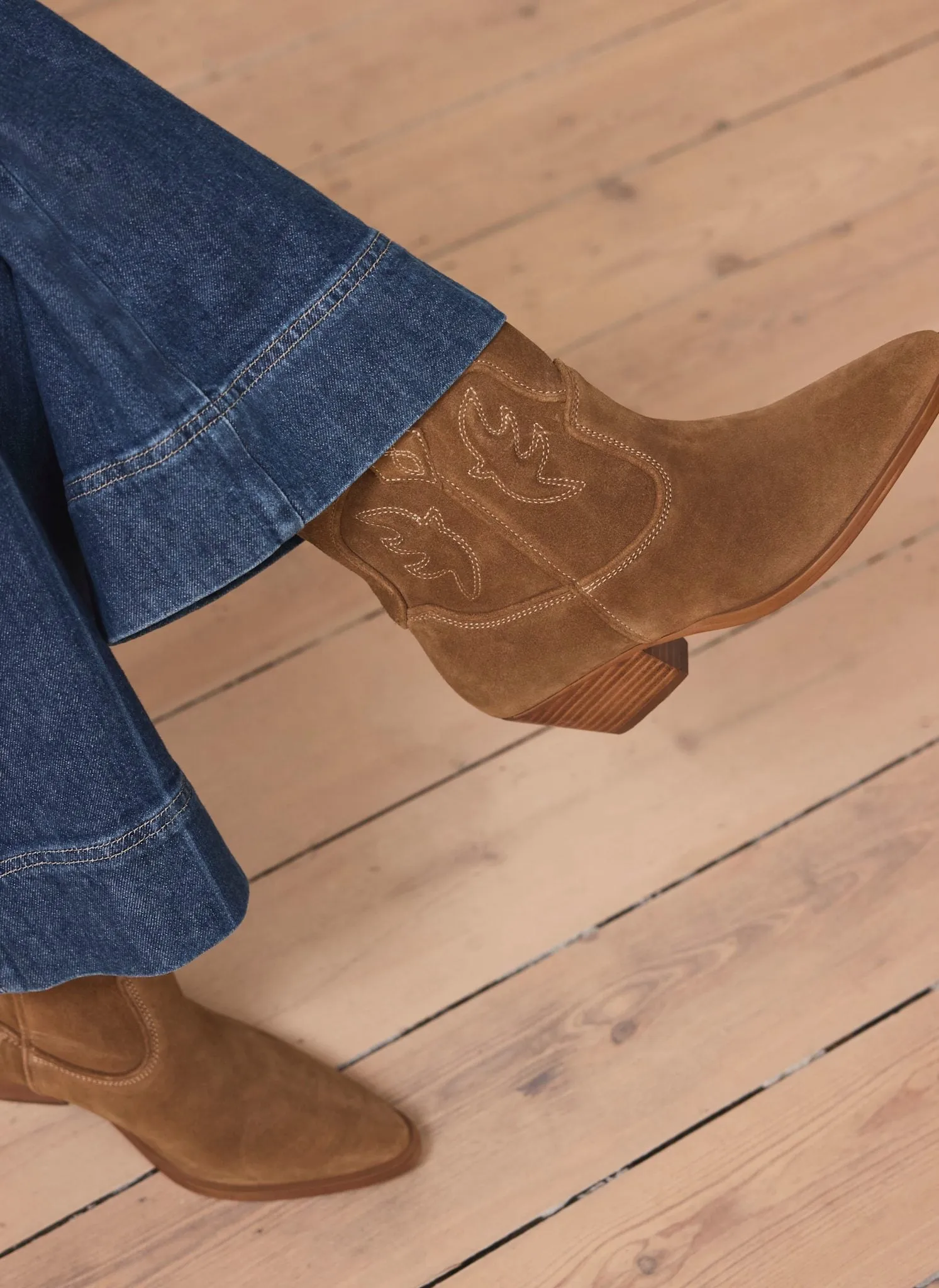 Carly Neutral Suede Cowboy Boots sold by Mint Velvet