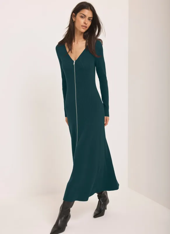 Teal Knit Zip Detail Maxi Dress made by Mint Velvet