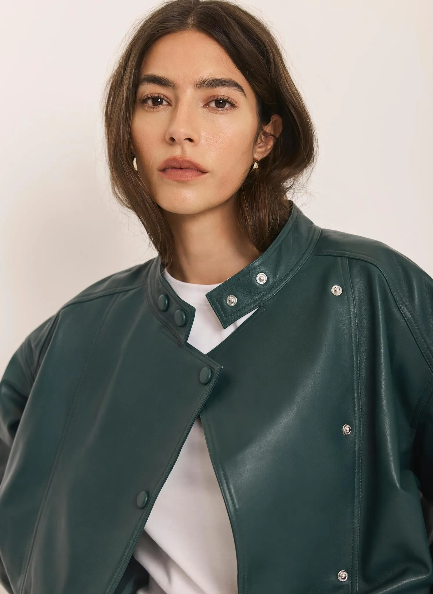 Teal Leather Cropped Pilot Bomber Jacket sold by Mint Velvet product image thumbnail 5