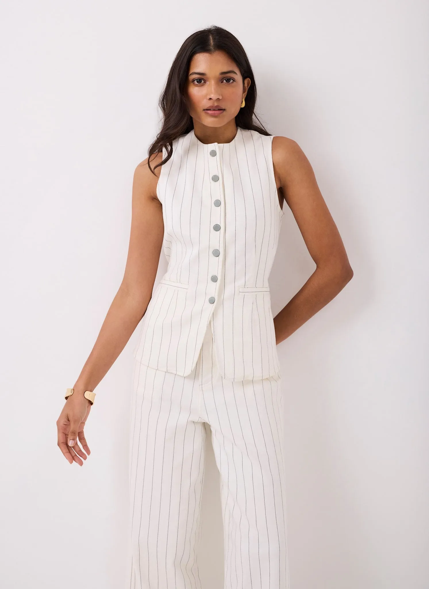 White Pinstripe Denim Waistcoat sold by Mint Velvet product image thumbnail 2