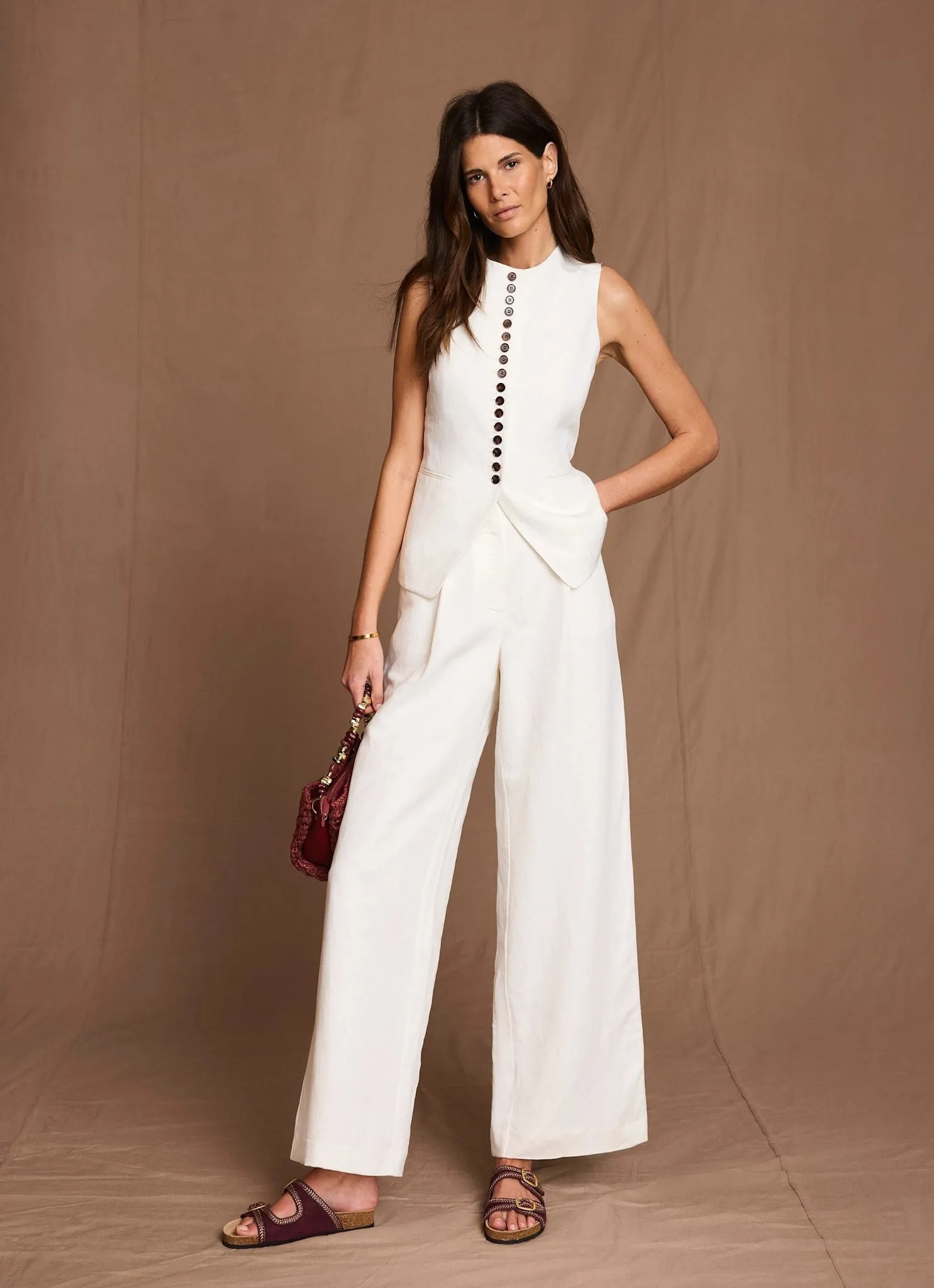 Cream Linen Blend Pleated Wide Leg Trousers sold by Mint Velvet product image thumbnail 2