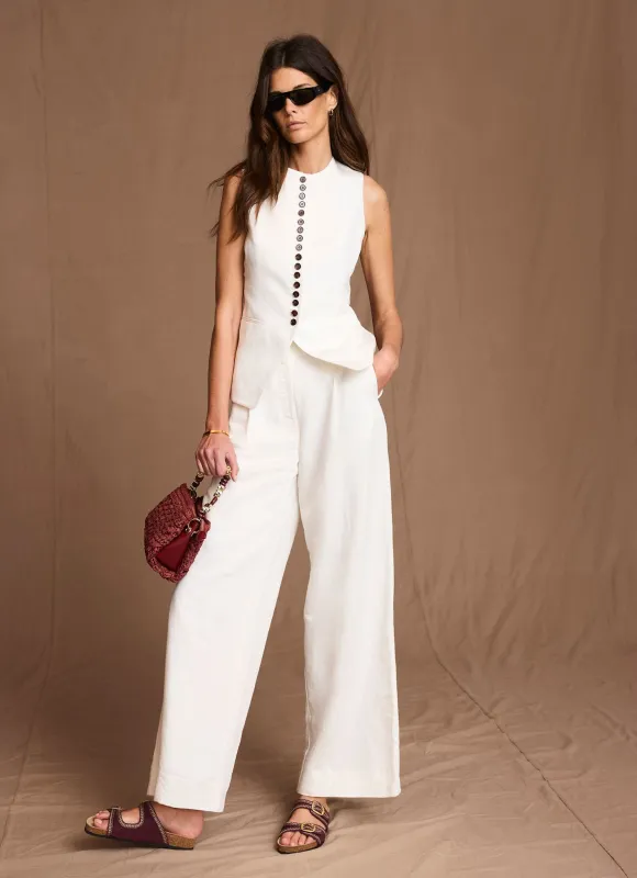 Cream Linen Blend Pleated Wide Leg Trousers sold by Mint Velvet