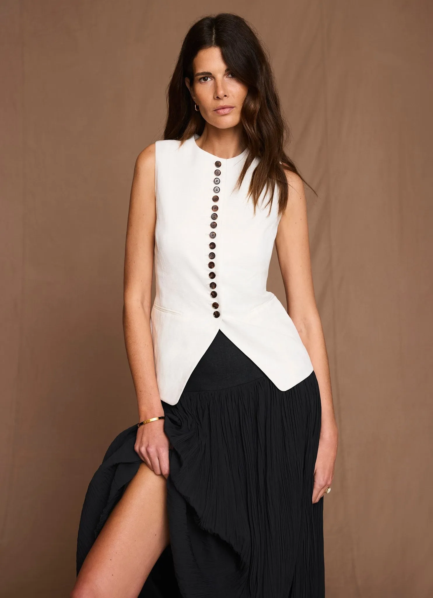 Cream Linen Blend Longline Waistcoat sold by Mint Velvet product image thumbnail 2