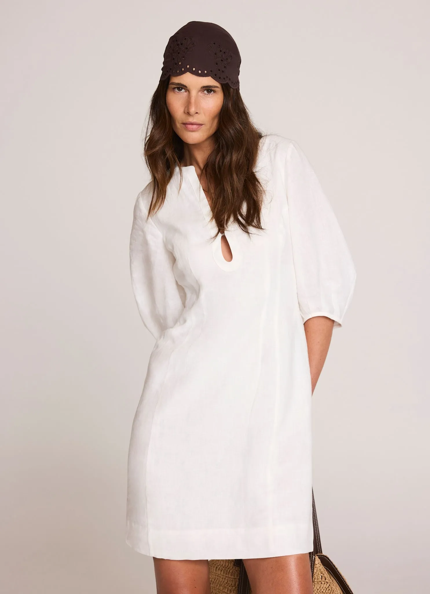 White Linen Puff Sleeve Mini Dress sold by Mint Velvet product image thumbnail 5