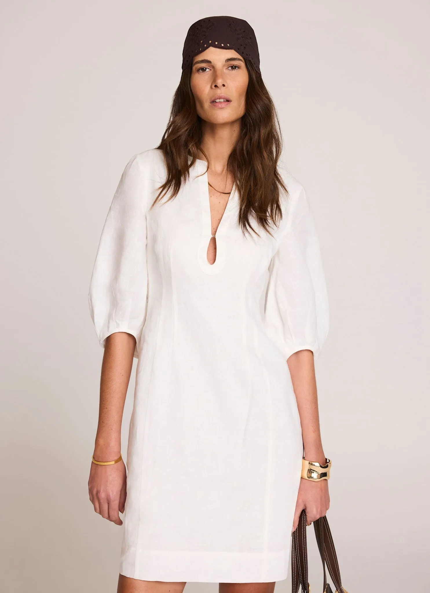 White Linen Puff Sleeve Mini Dress sold by Mint Velvet