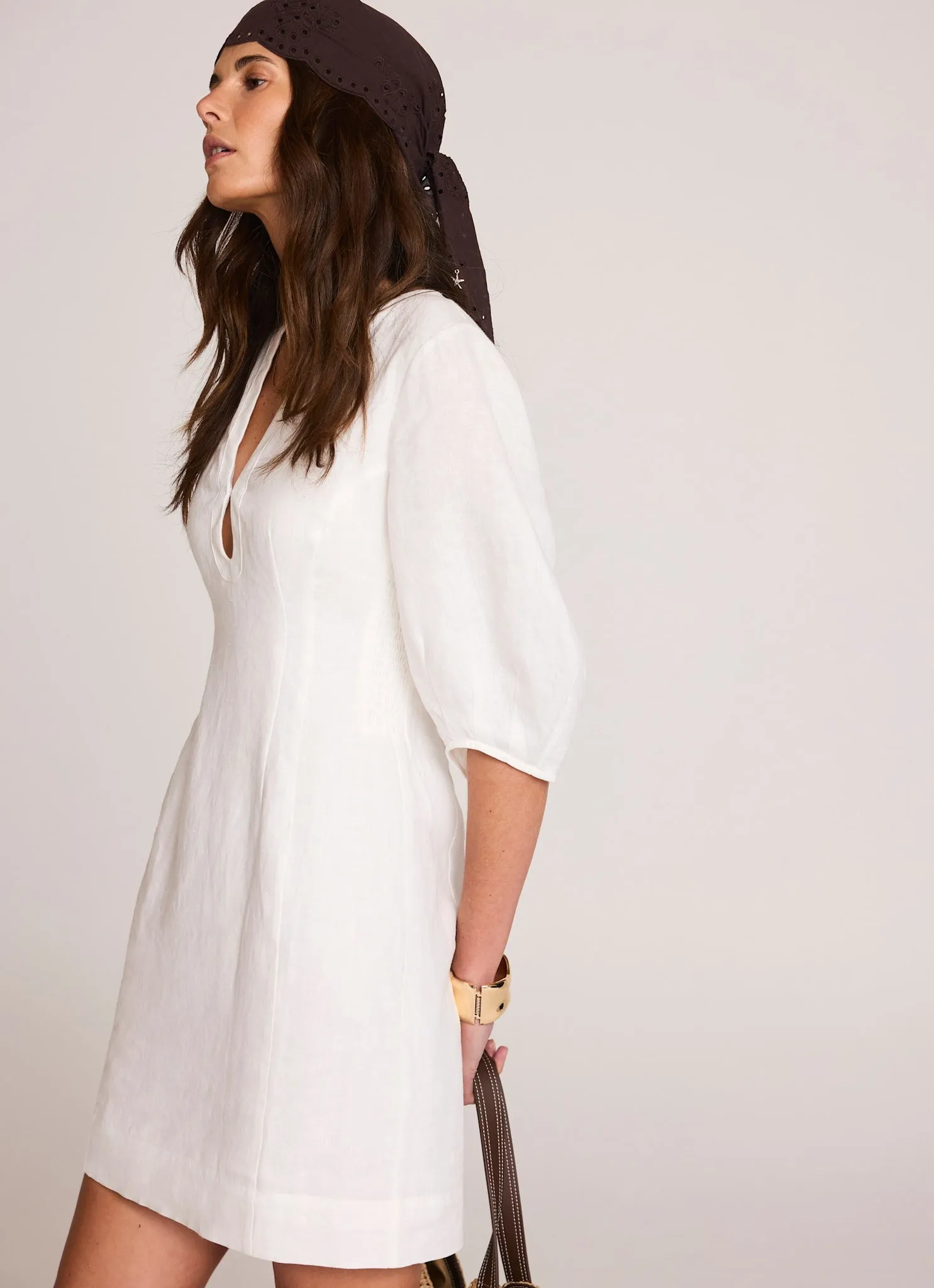 White Linen Puff Sleeve Mini Dress sold by Mint Velvet product image thumbnail 4