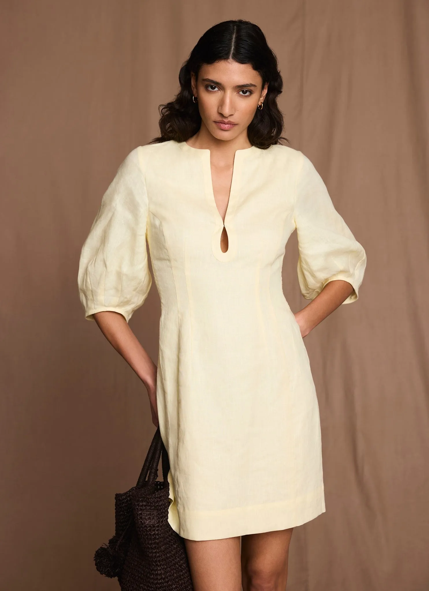 Yellow Linen Puff Sleeve Mini Dress sold by Mint Velvet product image thumbnail 2