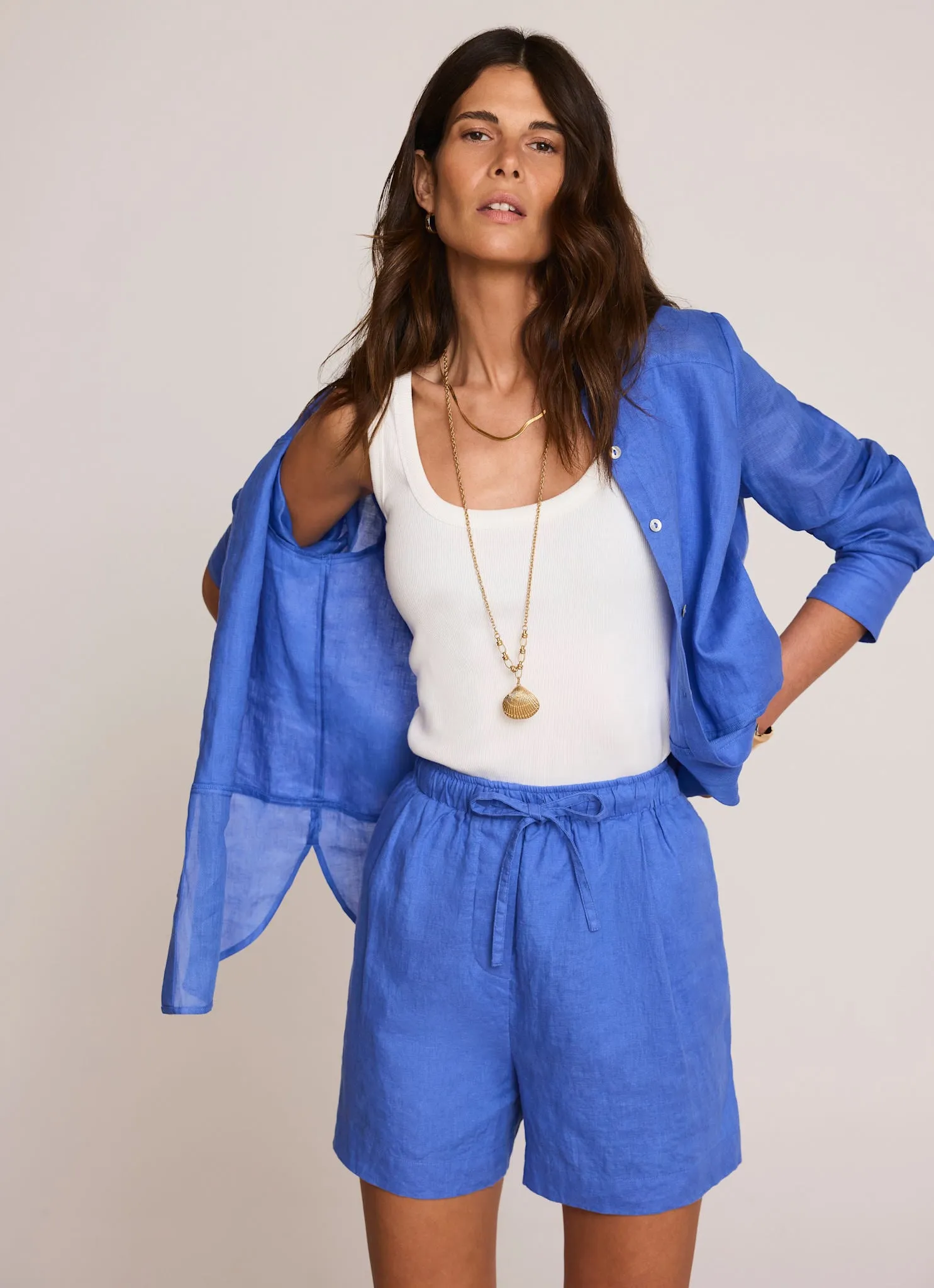 Blue Linen Drawstring Shorts sold by Mint Velvet product image thumbnail 4