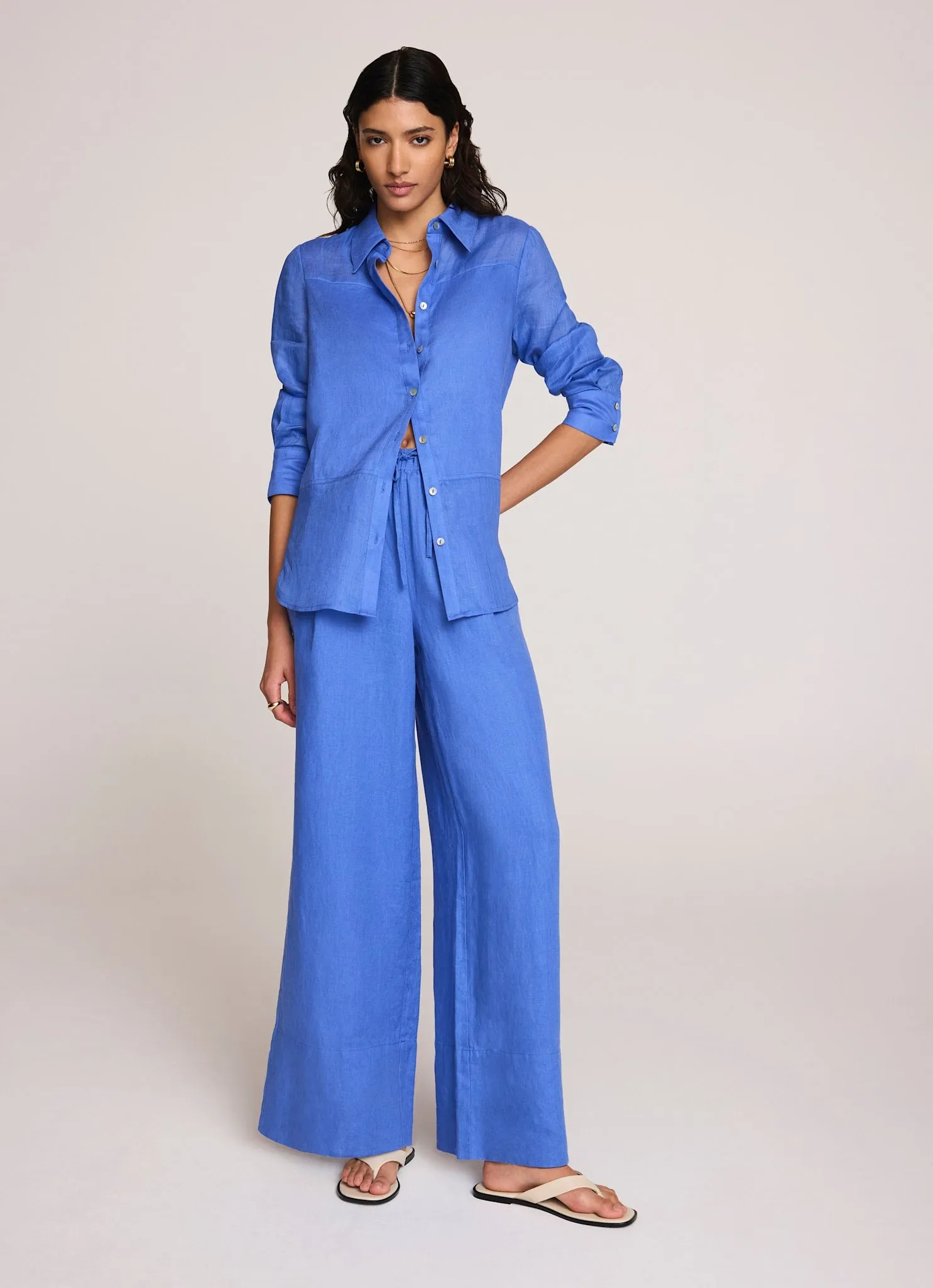 Blue Linen Drawstring Wide Leg Trousers sold by Mint Velvet product image thumbnail 5