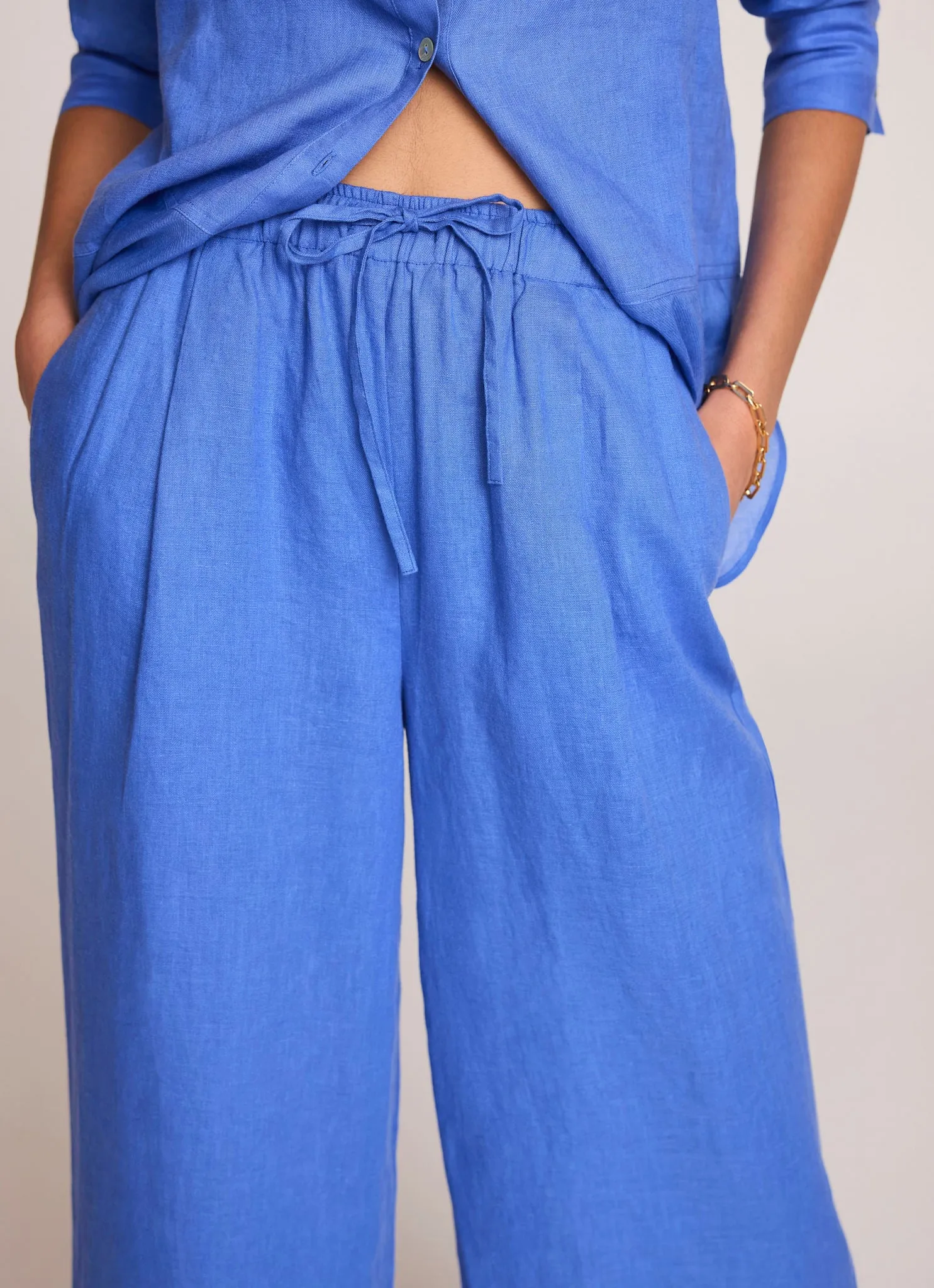 Blue Linen Drawstring Wide Leg Trousers sold by Mint Velvet product image thumbnail 3