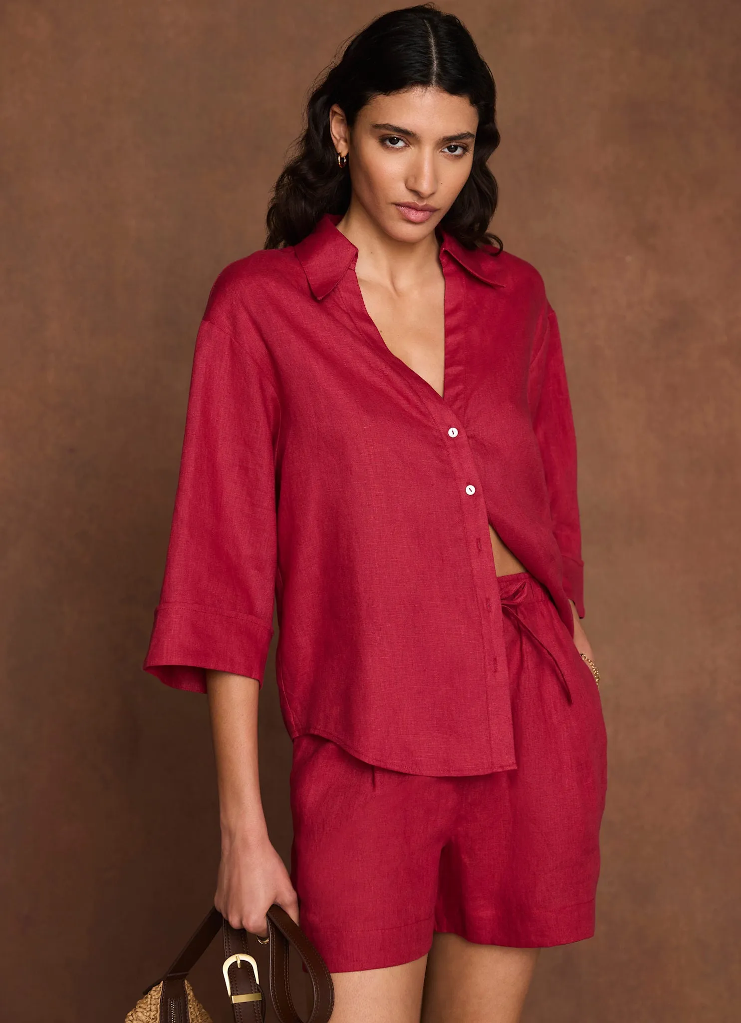 Red Linen Drawstring Shorts sold by Mint Velvet