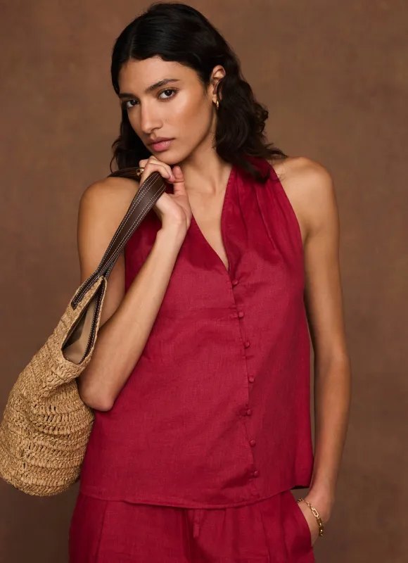 Red Linen Halter Top made by Mint Velvet