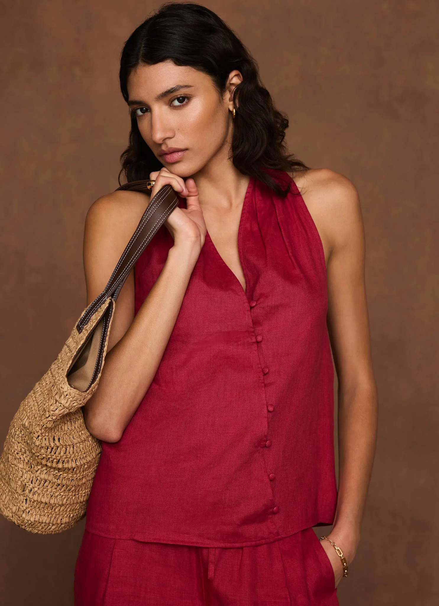 Red Linen Halter Top sold by Mint Velvet