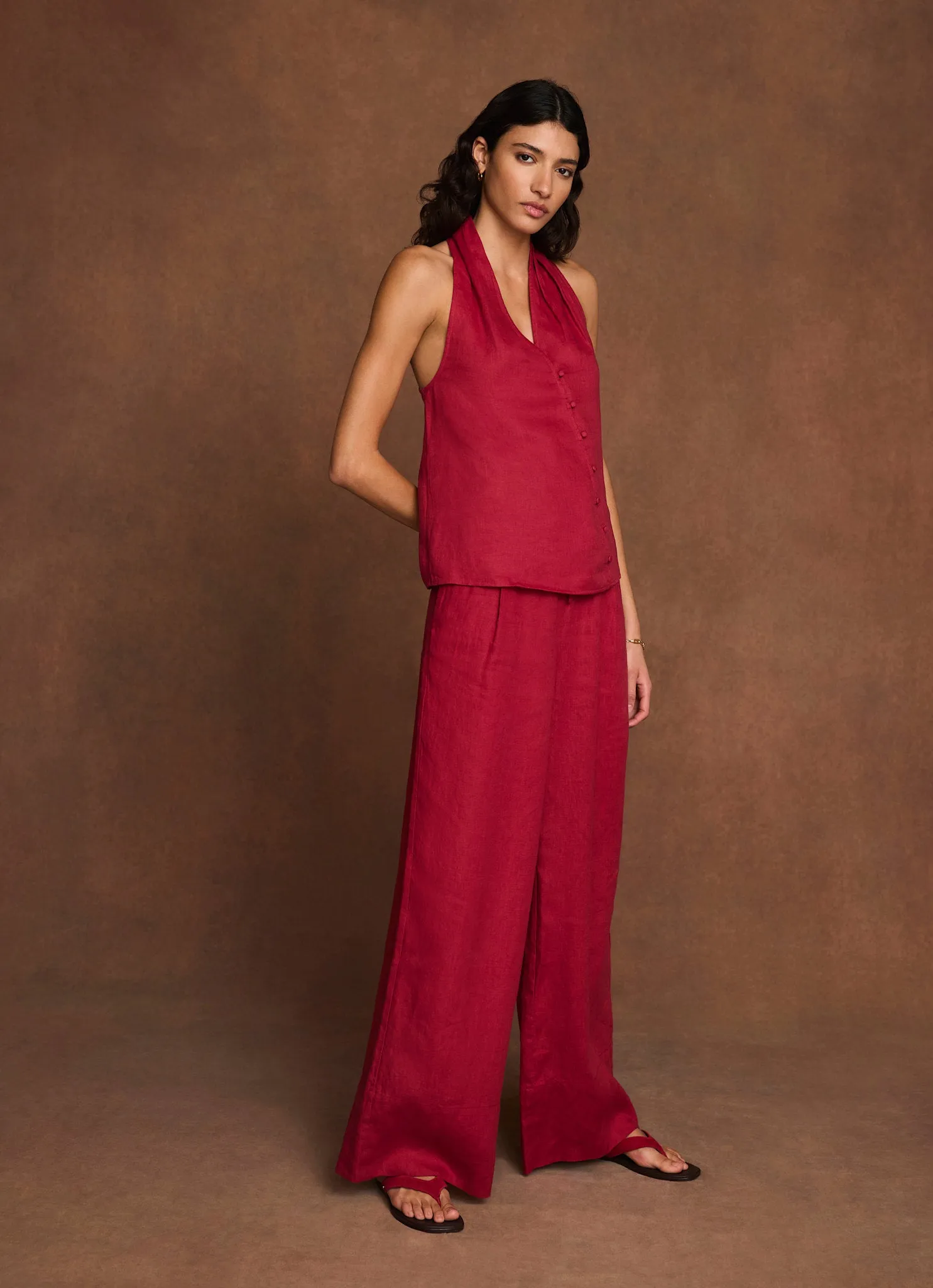 Red Linen Drawstring Wide Leg Trousers sold by Mint Velvet product image thumbnail 5