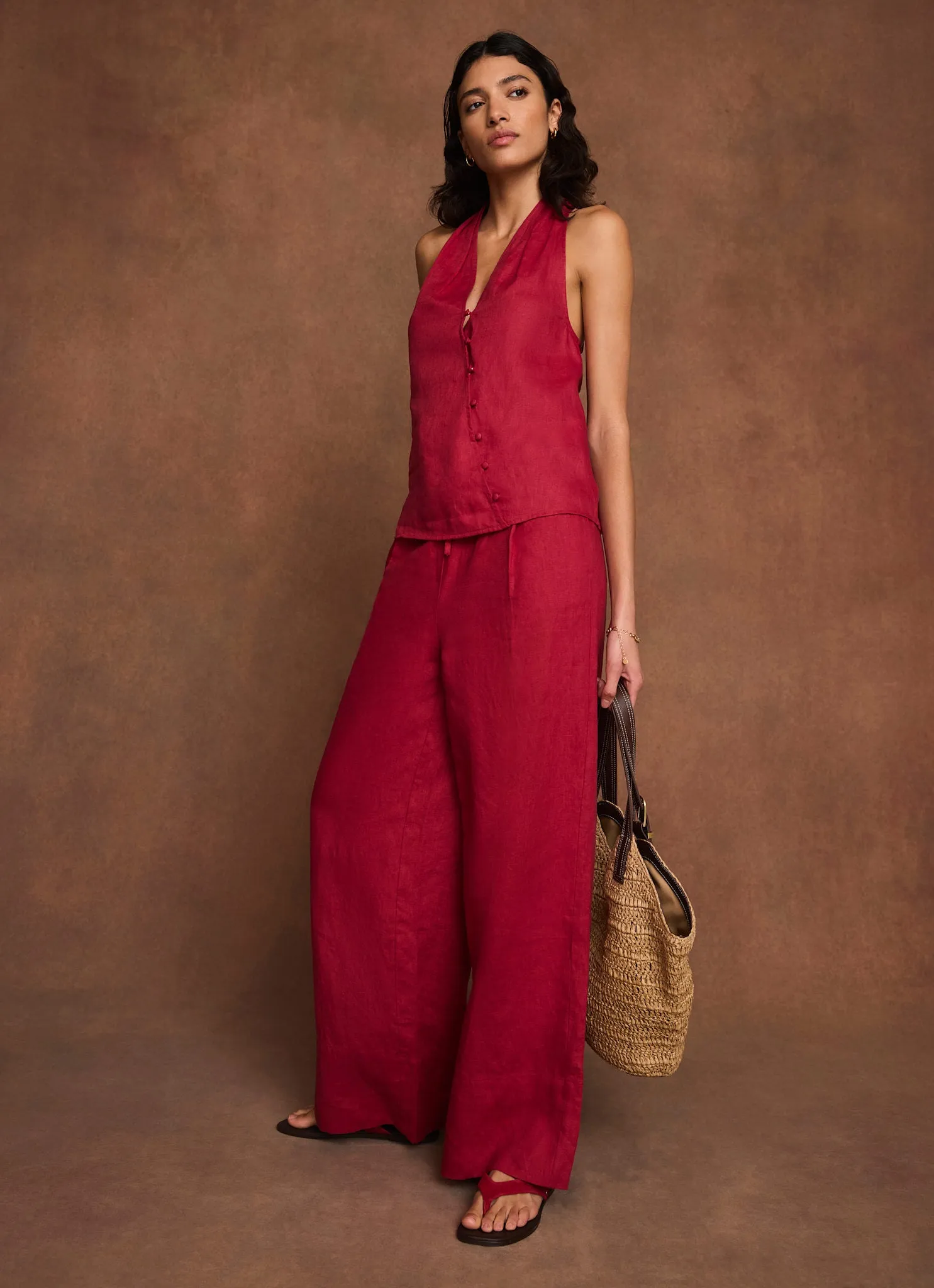 Red Linen Drawstring Wide Leg Trousers sold by Mint Velvet product image thumbnail 2