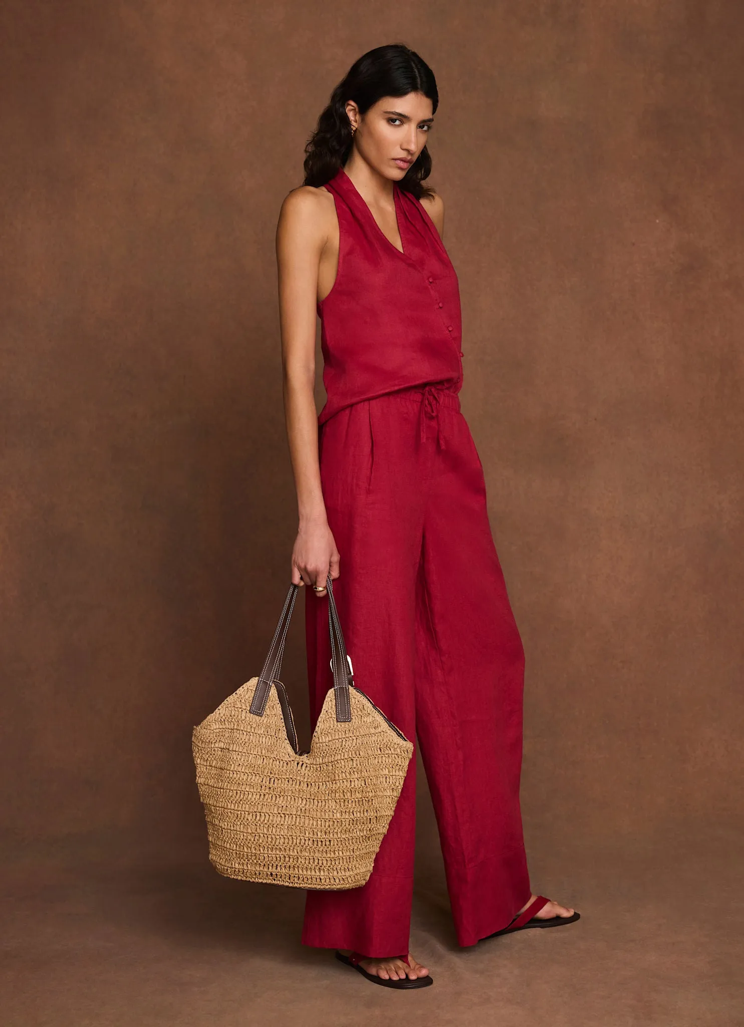 Red Linen Drawstring Wide Leg Trousers sold by Mint Velvet product image thumbnail 4