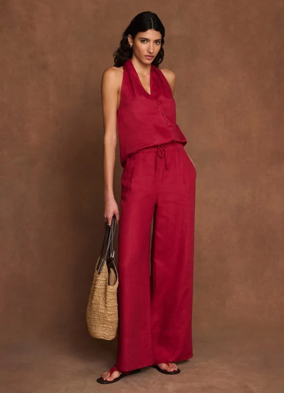 Red Linen Drawstring Wide Leg Trousers sold by Mint Velvet
