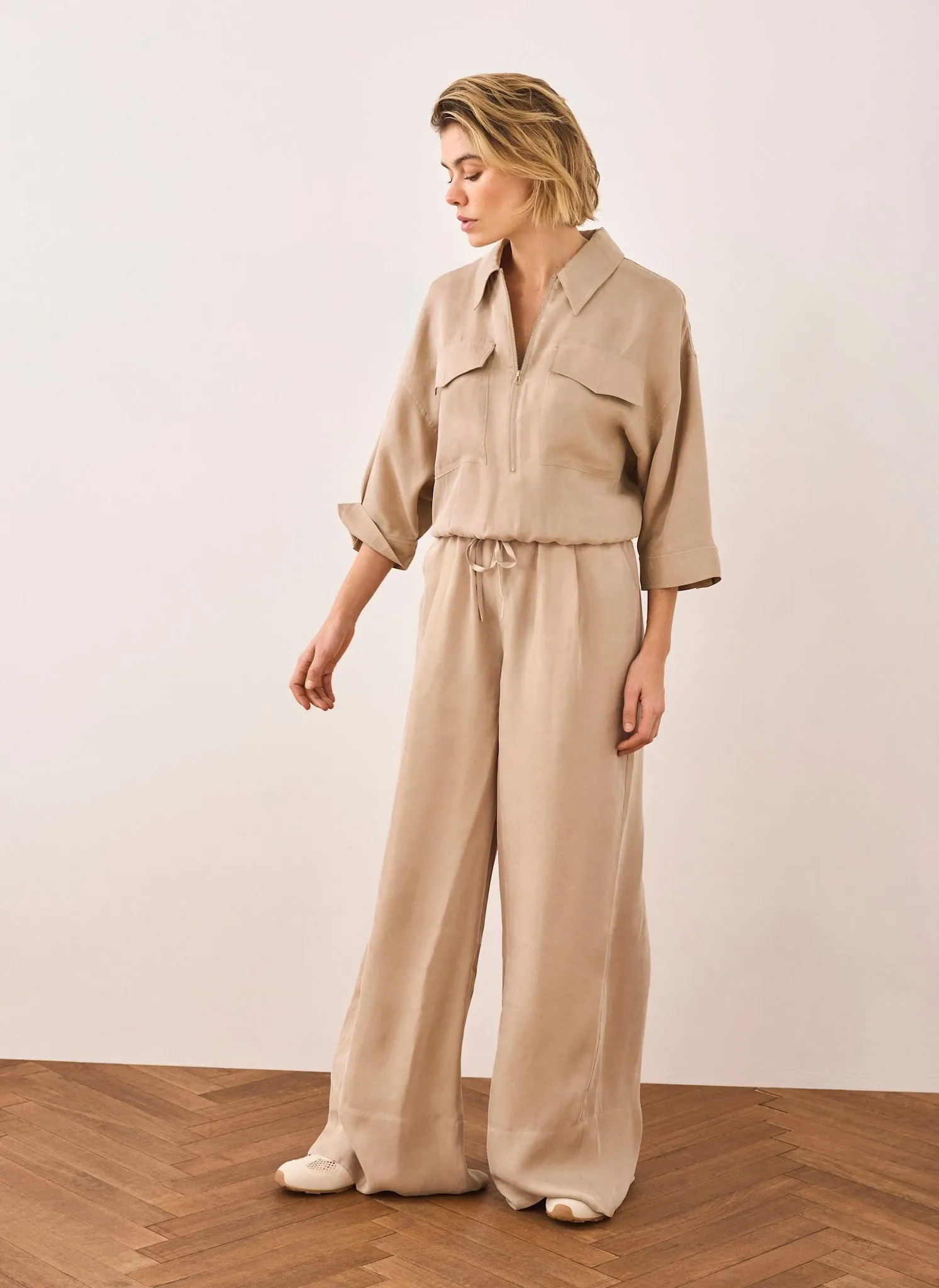 Neutral Drawstring Wide Leg Trousers sold by Mint Velvet product image thumbnail 2