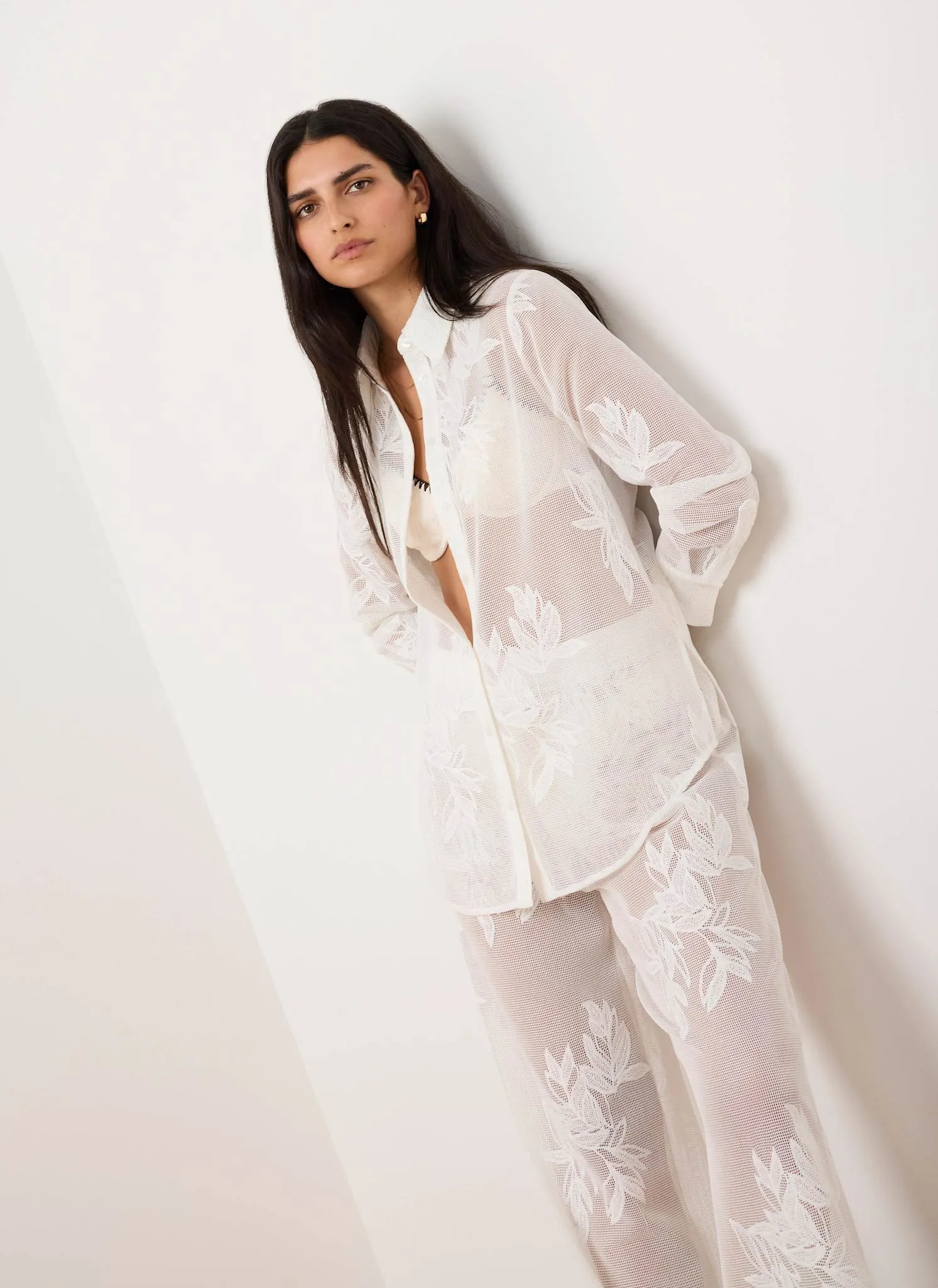 White Mesh Embroidered Shirt sold by Mint Velvet product image thumbnail 3