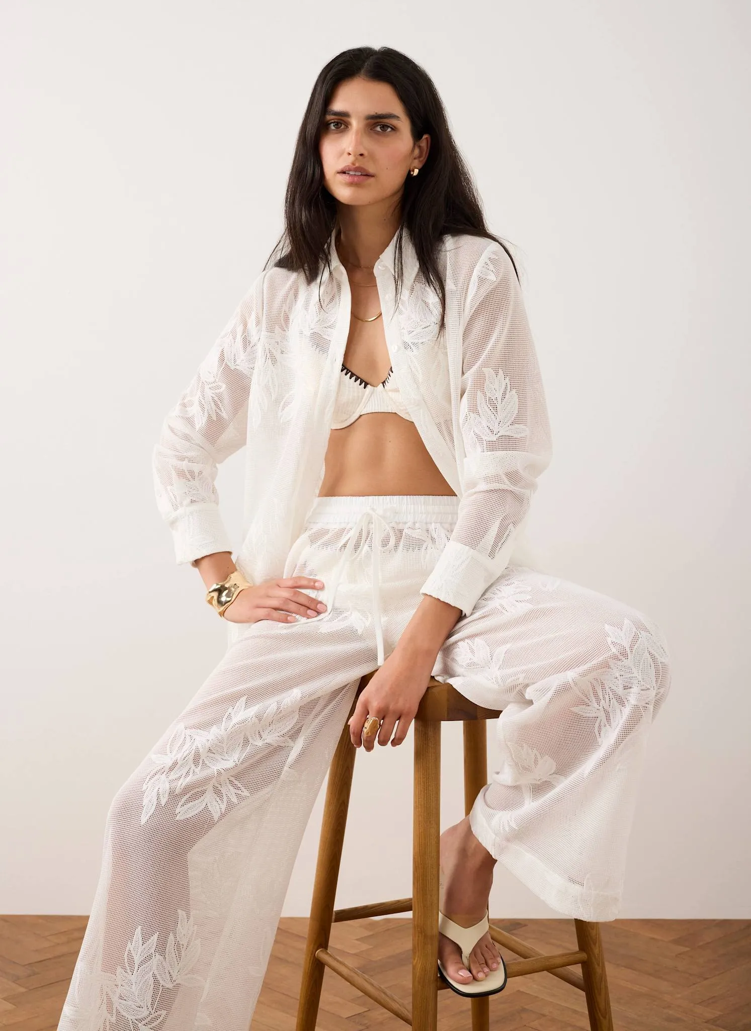 White Mesh Embroidered Shirt sold by Mint Velvet product image thumbnail 4