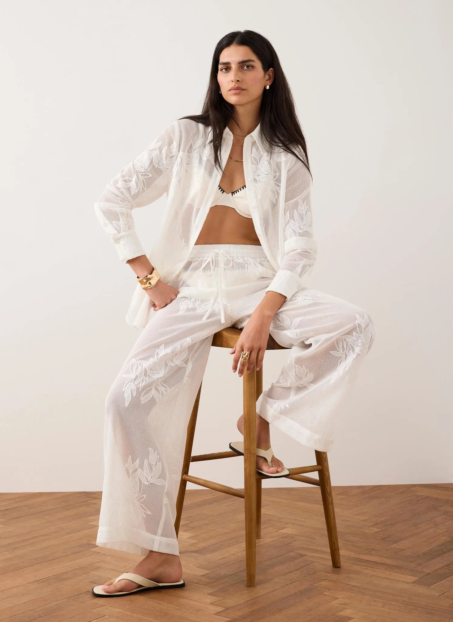 White Mesh Embroidered Shirt sold by Mint Velvet