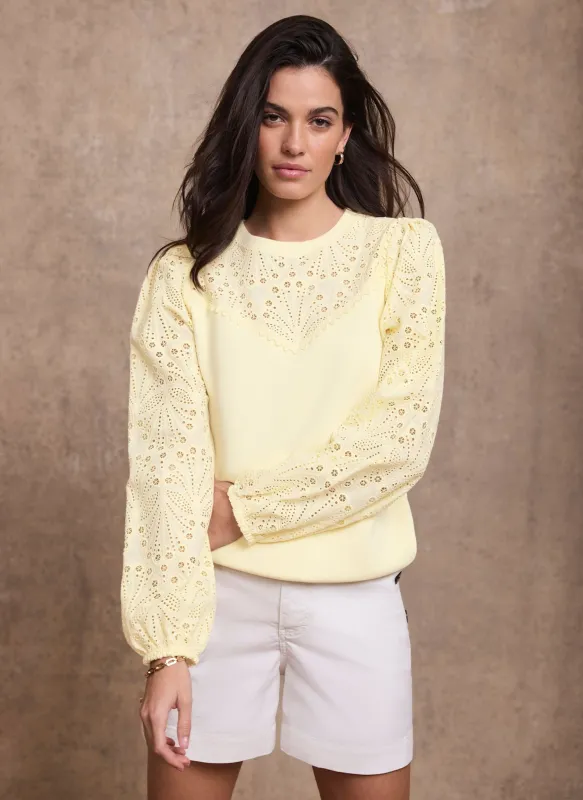 Yellow Cotton Blend Broderie Sweatshirt sold by Mint Velvet