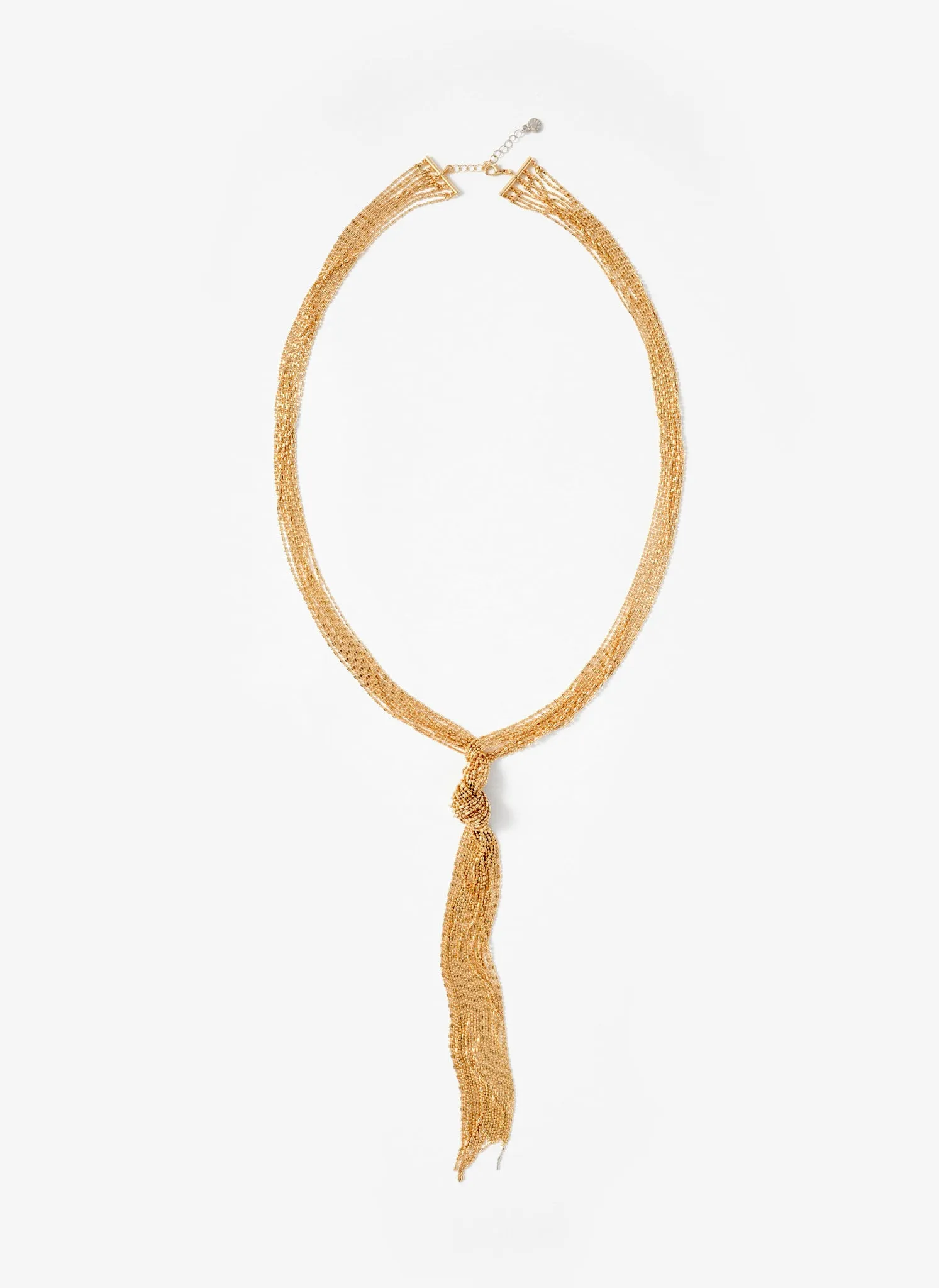 Gold Tone Long Fringe Knotted Pendant sold by Mint Velvet
