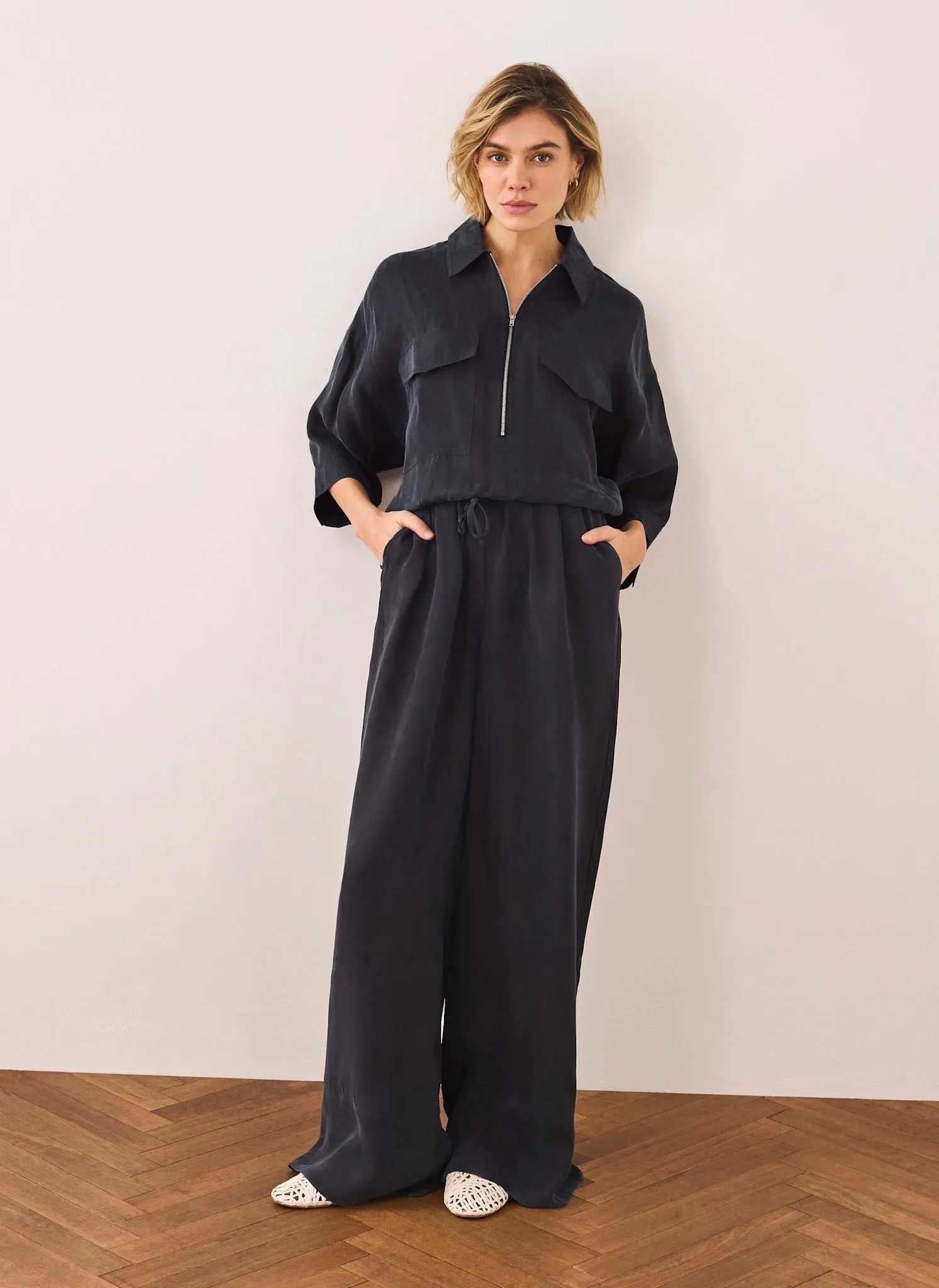 Navy Drawstring Wide Leg Trousers sold by Mint Velvet product image thumbnail 4