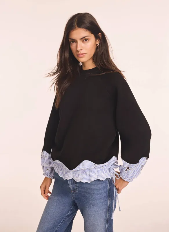 Navy Embroidered Hem Sweatshirt sold by Mint Velvet