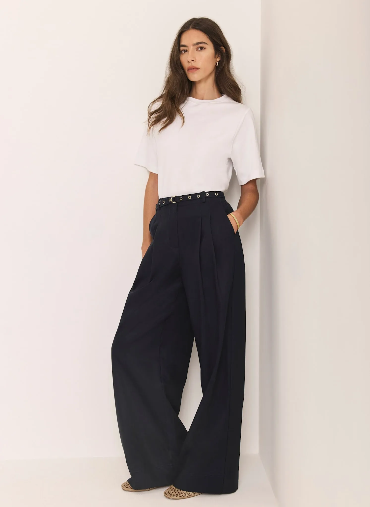 Navy Belt Wide Leg Trouser sold by Mint Velvet