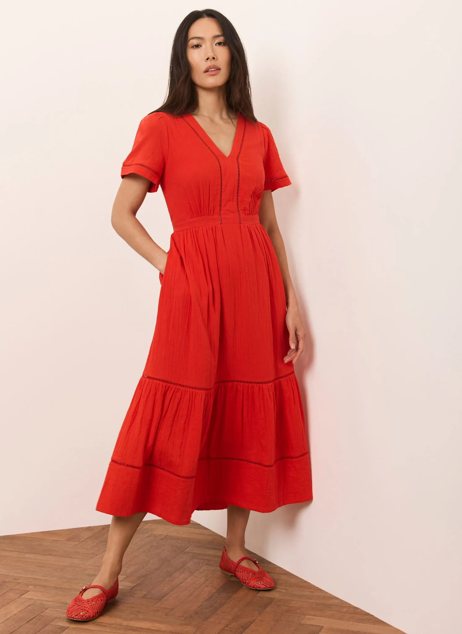 Red Cotton Midi Dress sold by Mint Velvet product image thumbnail 3