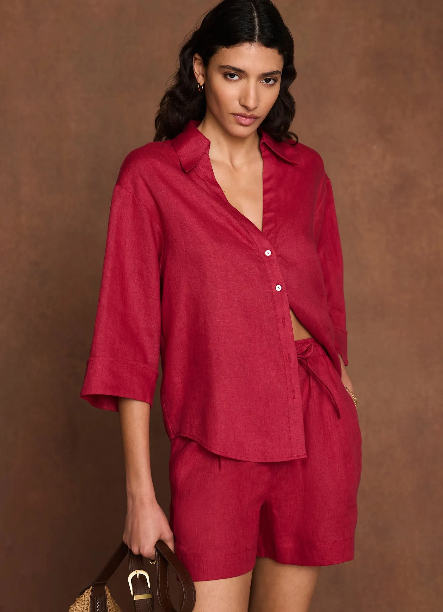 Red Linen Short Sleeve Resort Shirt sold by Mint Velvet product image thumbnail 5