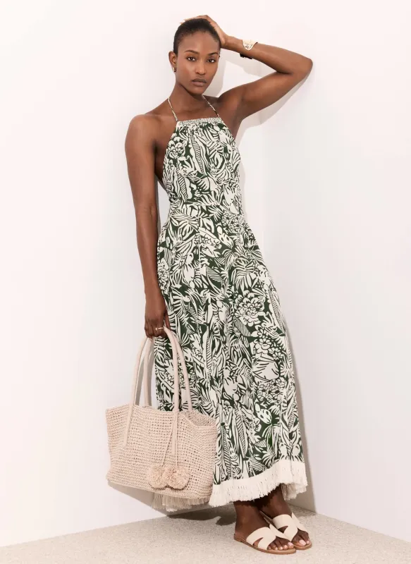 Green Printed Cotton Halterneck Maxi Dress sold by Mint Velvet