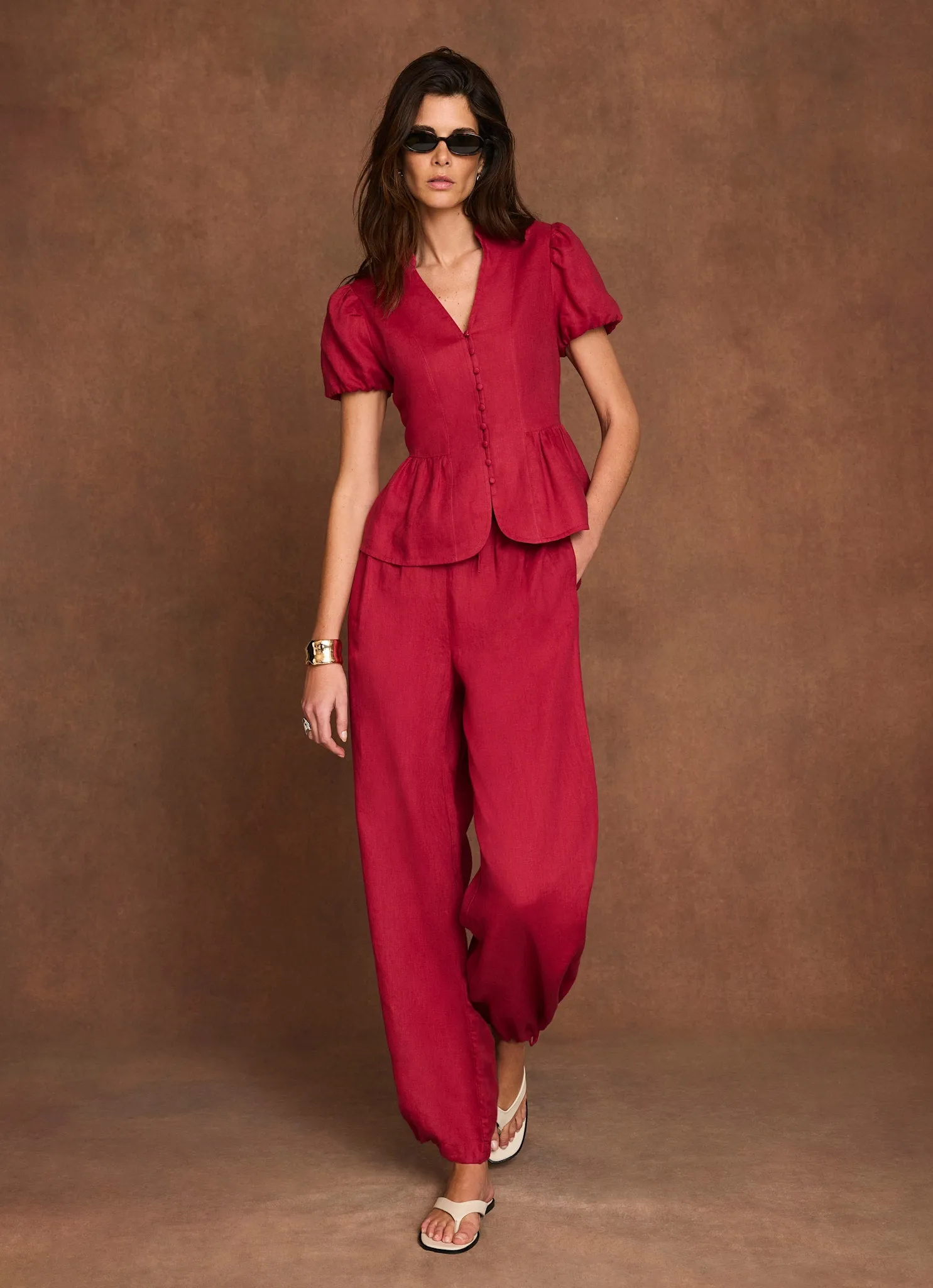 Red Linen Peplum Top sold by Mint Velvet product image thumbnail 3